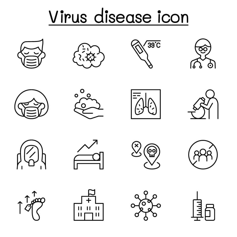 ícone de doença viral definido em estilo de linha fina vetor