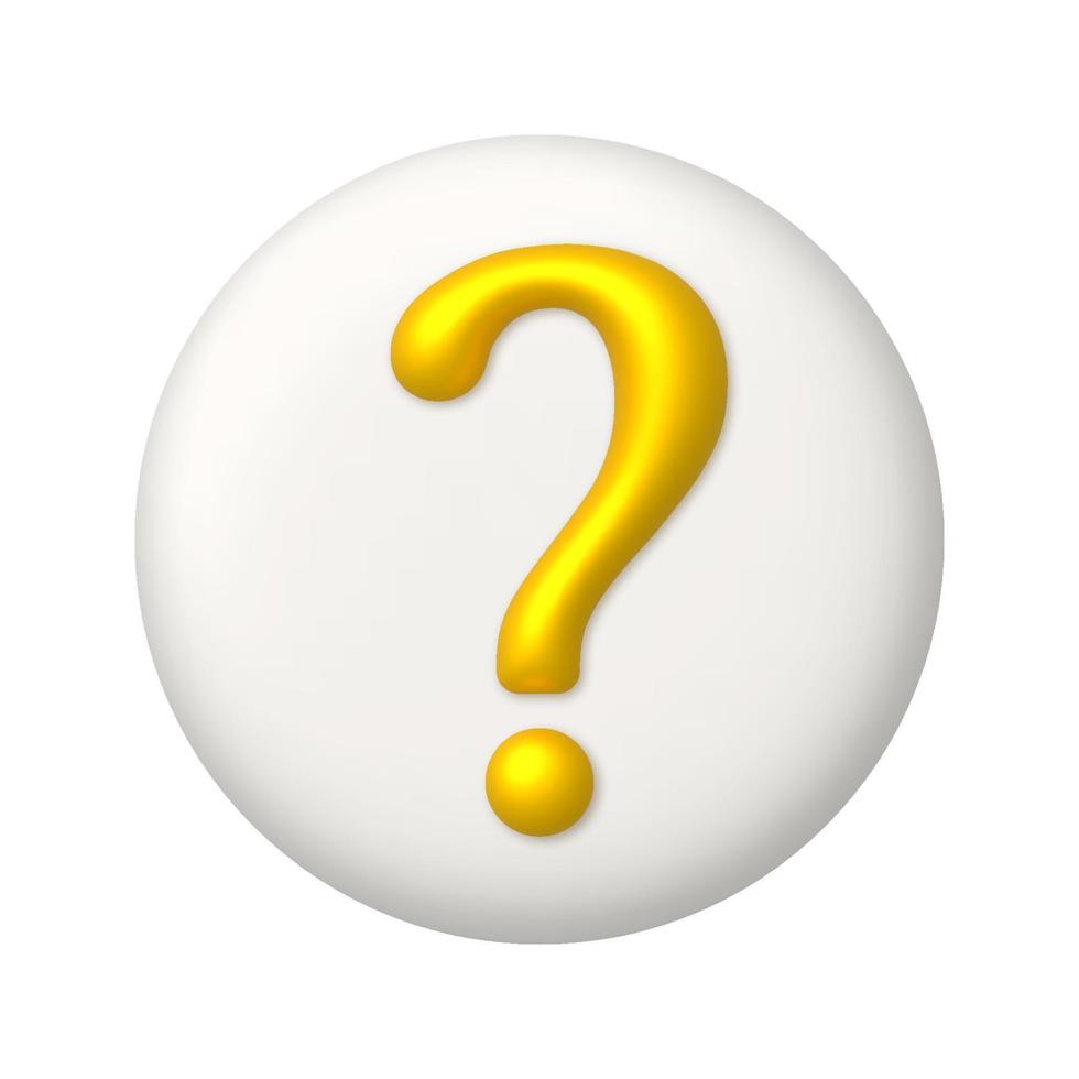 dourado questão marca símbolo em branco botão. questão ícone. 3d realista Projeto elemento. vetor