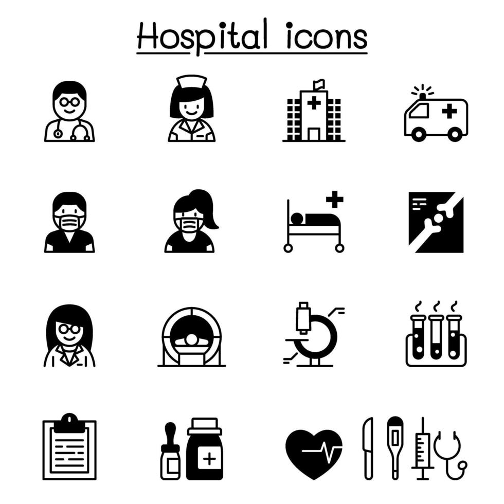 conjunto de ícones de hospital ilustração vetorial design gráfico vetor