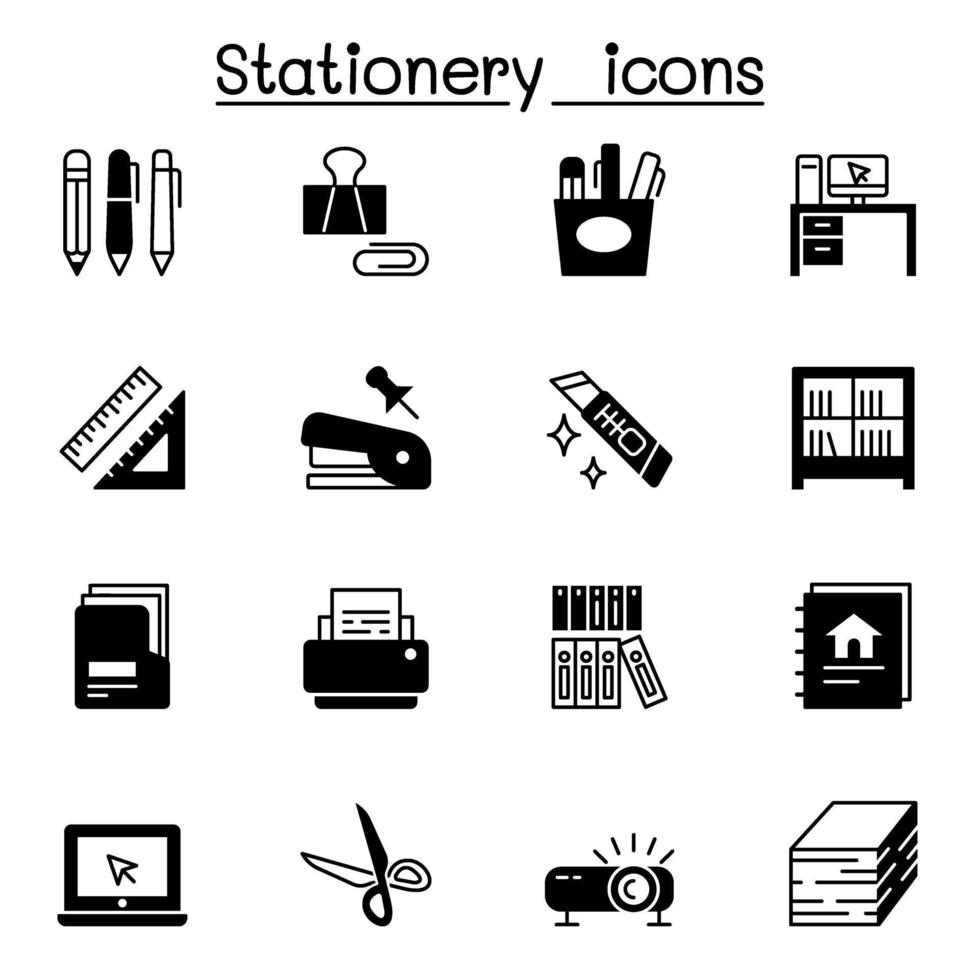 conjunto de ícones vetoriais relacionados a artigos de papelaria. vetor