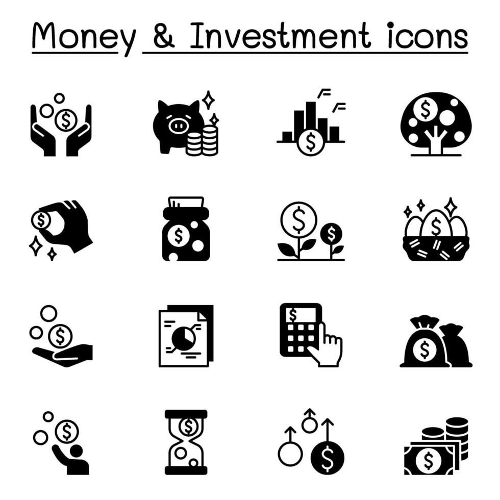 conjunto de ícones de dinheiro e investimento ilustração vetorial design gráfico vetor