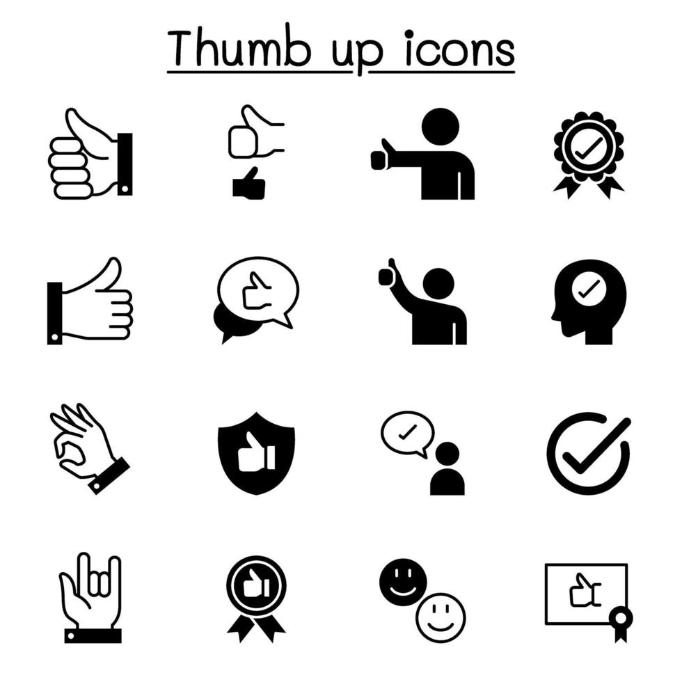 aprovado e polegar para cima conjunto de ícones de ilustração vetorial design gráfico vetor