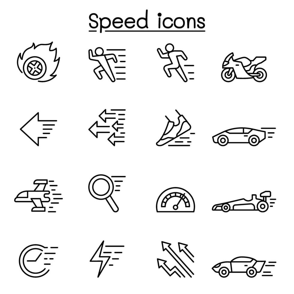 velocidade, ícone rápido definido em estilo de linha fina vetor