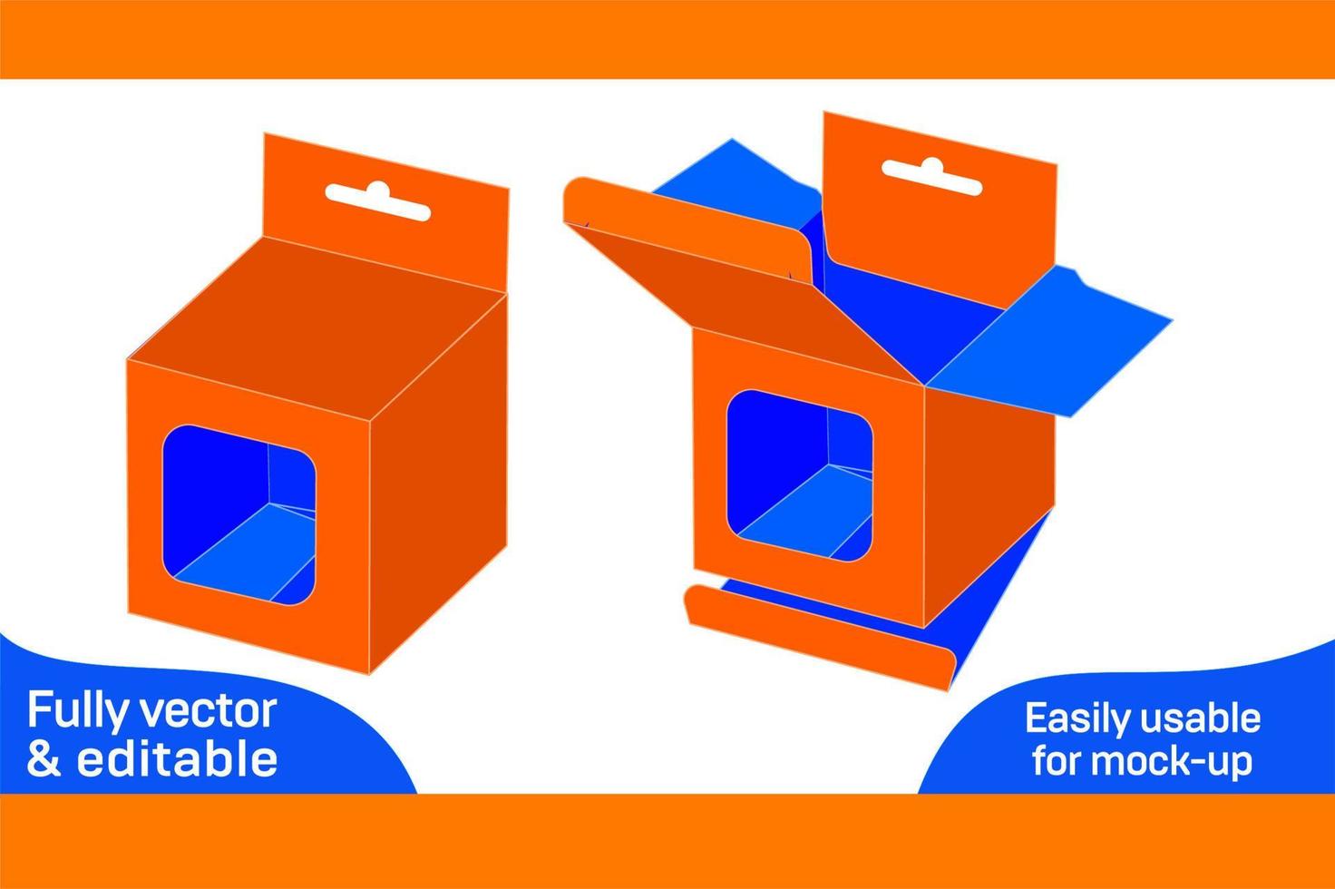 Móvel carregador estalar trava caixa com janela 3x3x3 polegada caixa dieline modelo 3d caixa vetor