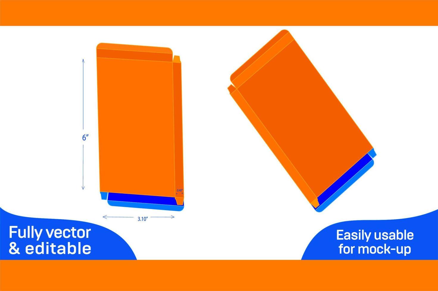 rte marcha ré dobrar fim 3,10x0,40x6 polegada caixa dieline modelo 3d caixa vetor