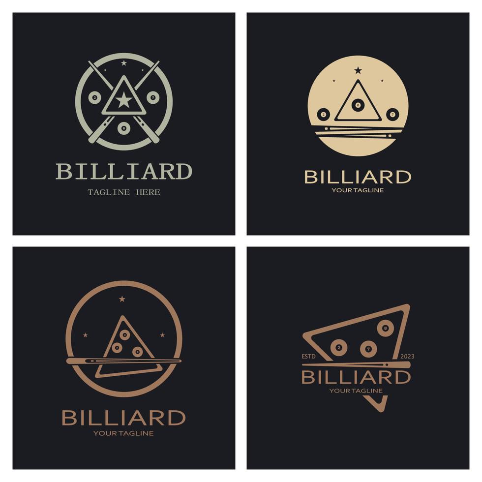 simples bilhar logotipo modelo ilustração com de bilhar bolas e bastões, design para bilhar estande, bilhar negócios, contas competição, móvel bilhar jogo,aplicativo,crachá,bilhar esporte, vetor