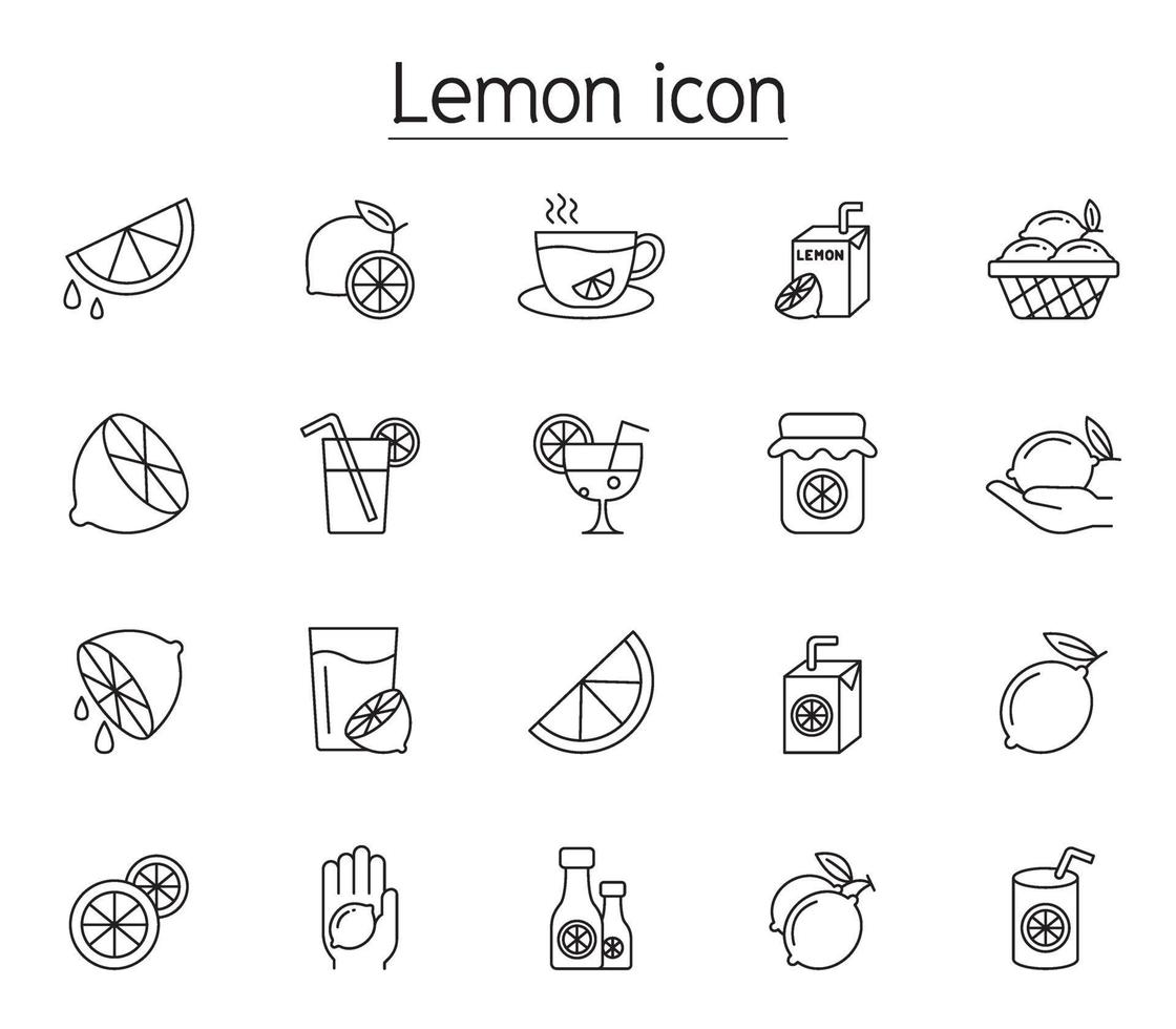 ícone de limão definido em estilo de linha fina vetor