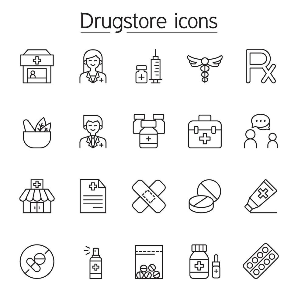 conjunto de ícones de farmácia. incluiu os ícones como medicamento, pílulas, cápsula, medicamentos fitoterápicos, farmacêutico, drogaria e muito mais vetor