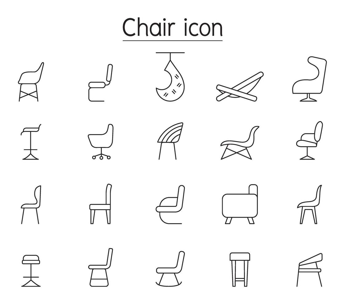 ícones de linha de cadeira colocados em vista lateral vetor
