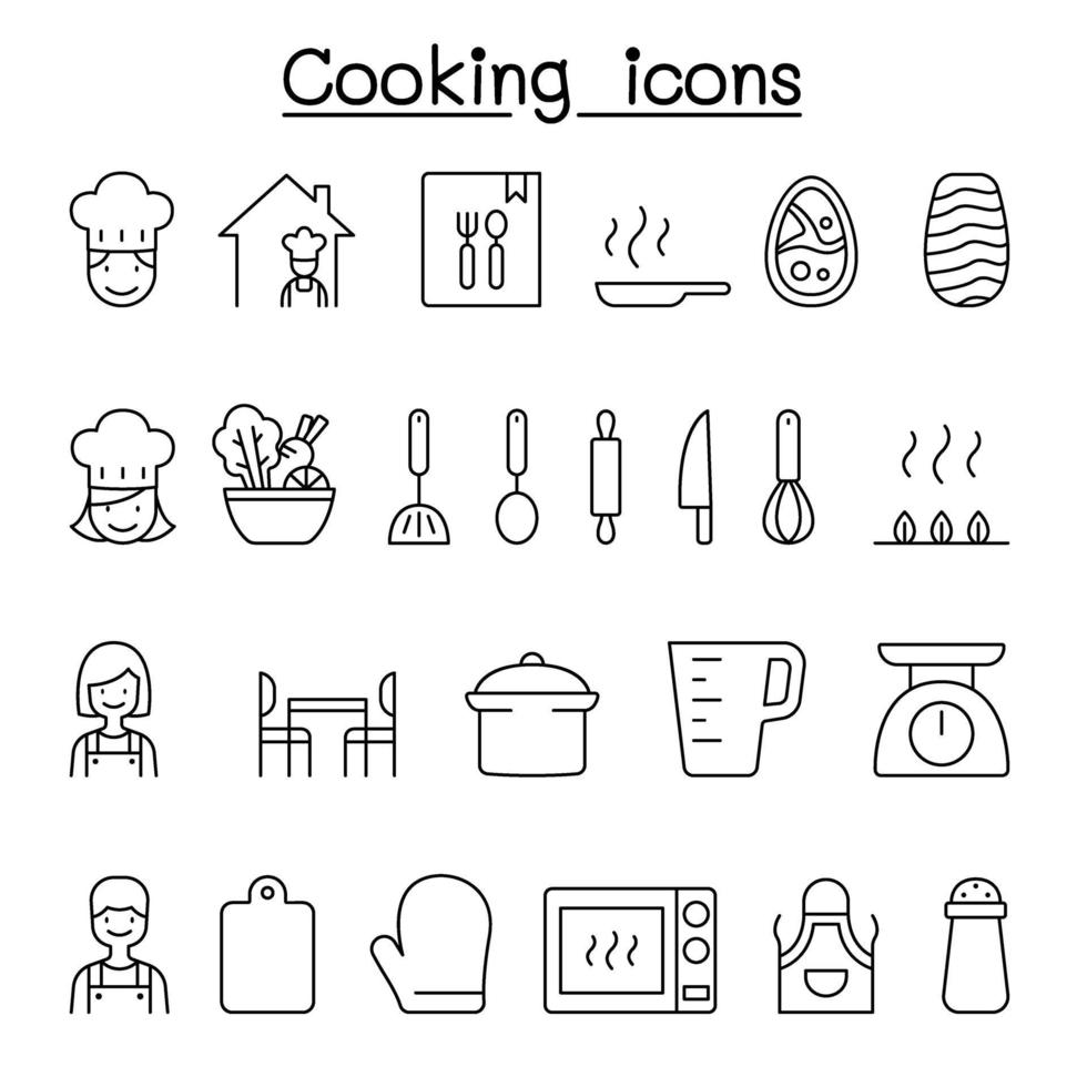 ícone de cozinha definido em estilo de linha fina vetor