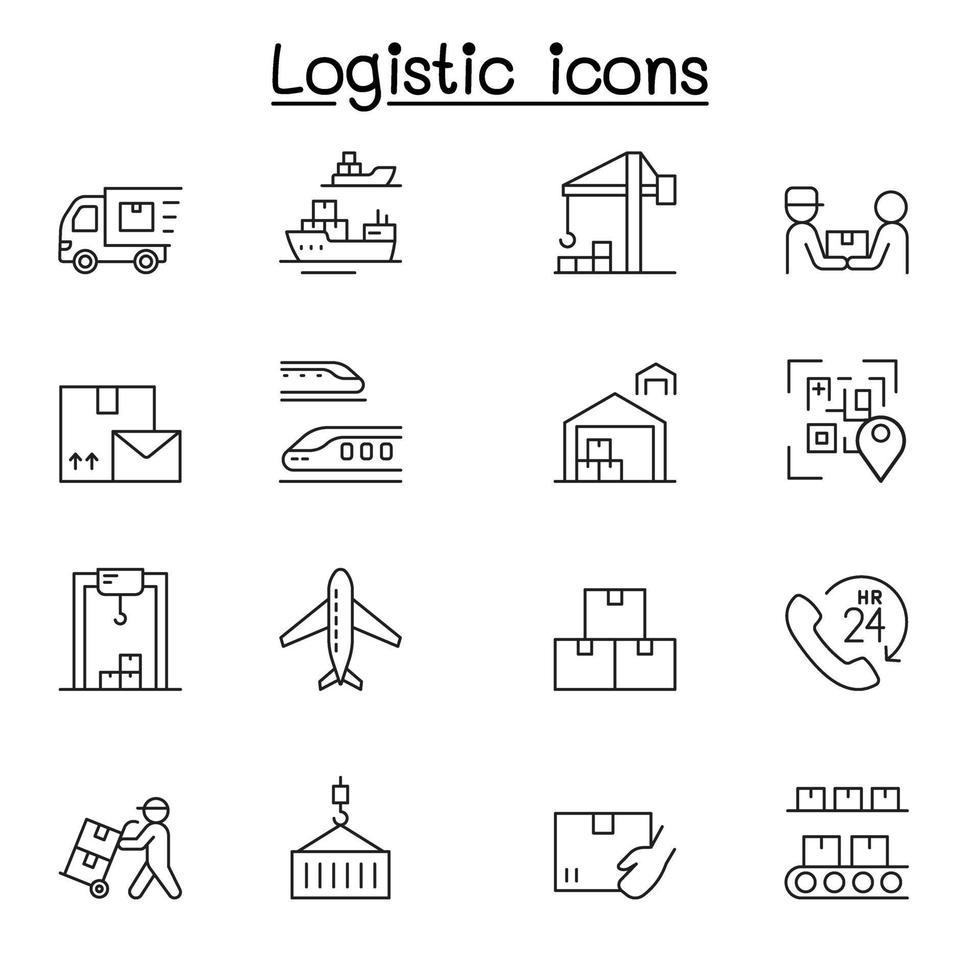 ícone de serviço de logística e entrega definido em estilo de linha fina vetor