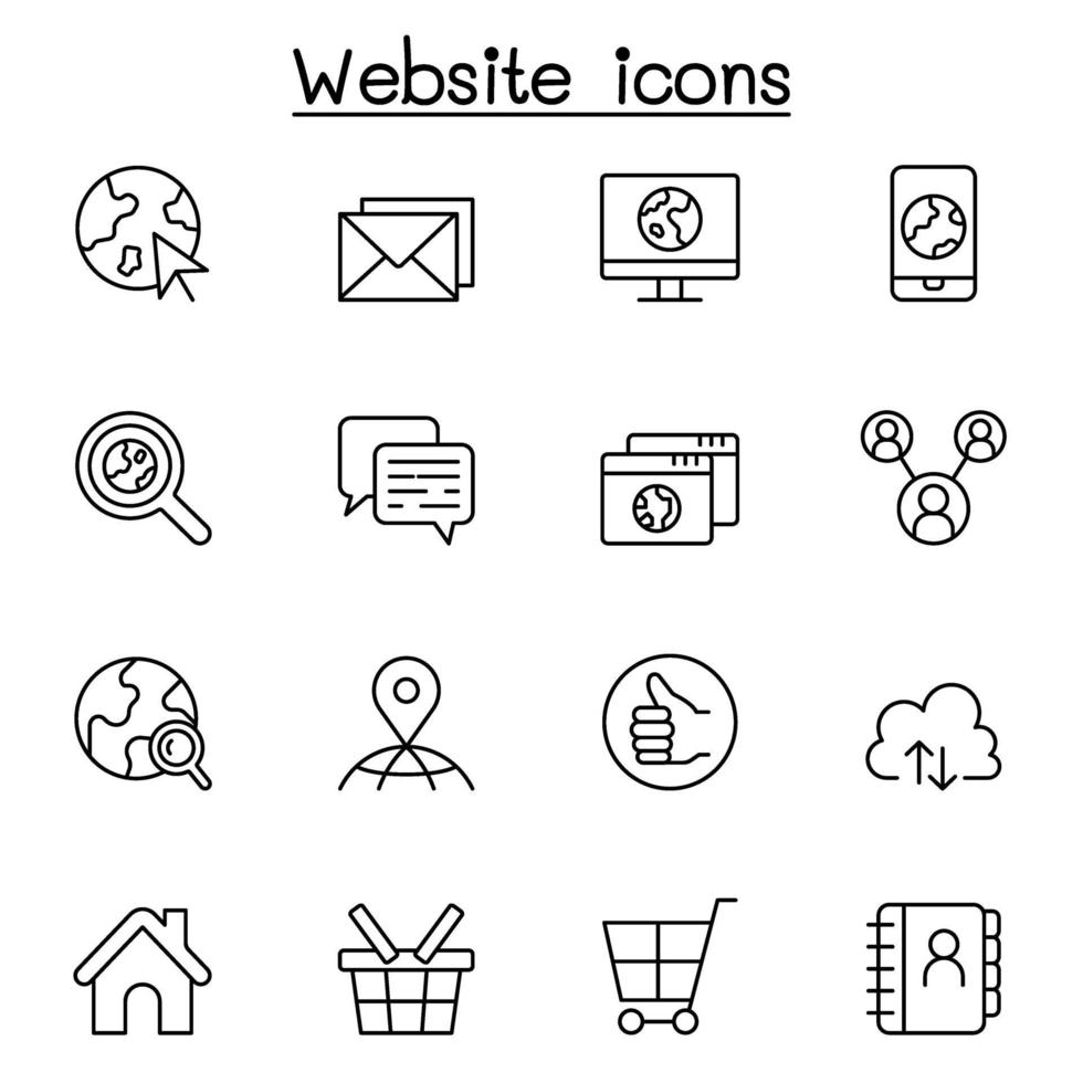 internet, navegador, ícone de site definido em estilo de linha fina vetor