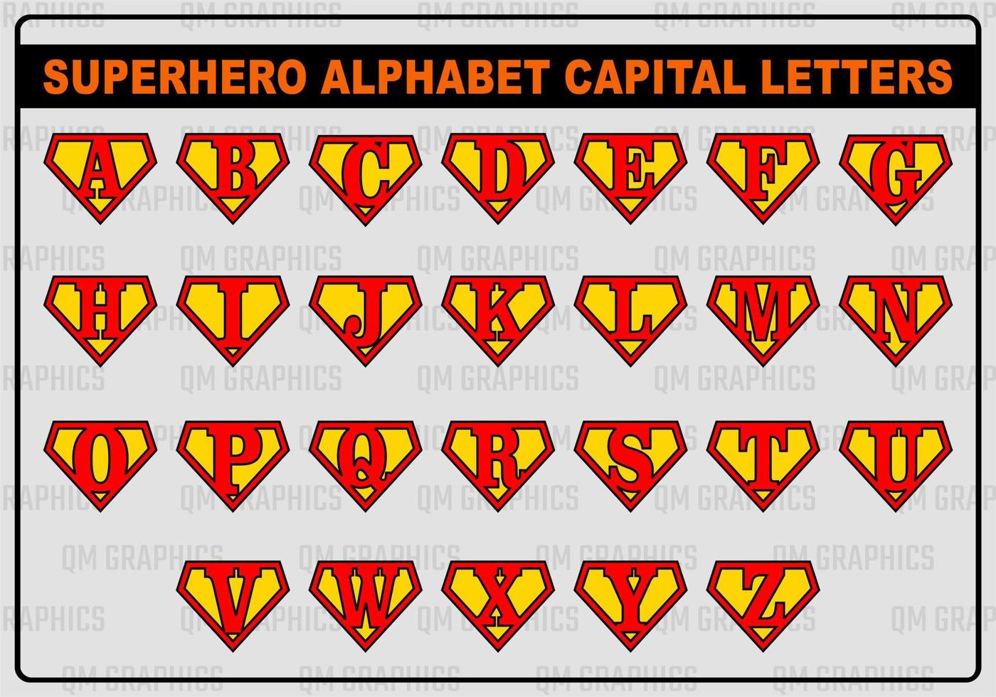 Super heroi alfabeto capital cartas vetor