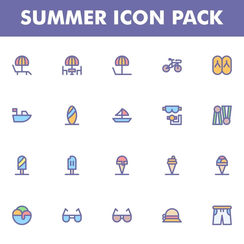 pacote de ícones de verão em fundo branco vetor