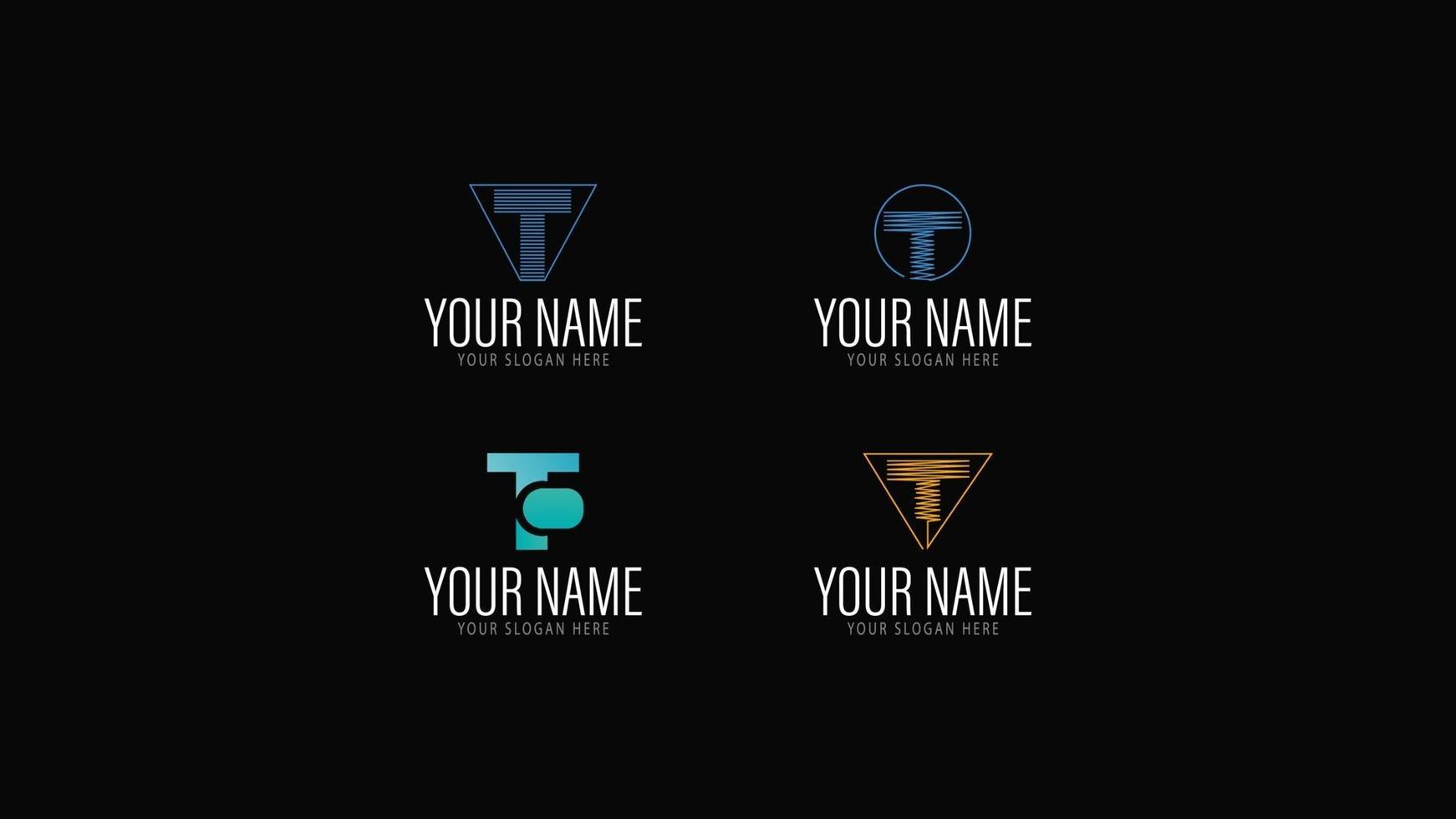 conjunto de logotipos em diferentes estilos com a letra t abstrata. vários logotipos da letra t em fundo preto vetor