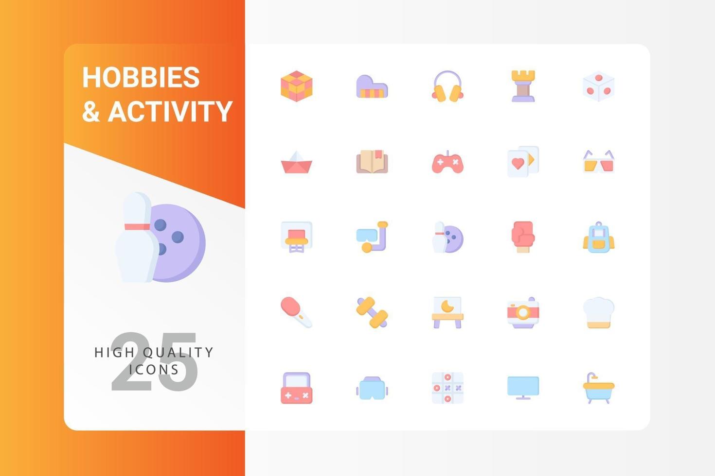 hobbies e atividades icon pack isolado no fundo branco. para o design do seu site, logotipo, aplicativo, interface do usuário. ilustração de gráficos vetoriais e curso editável. eps 10. vetor