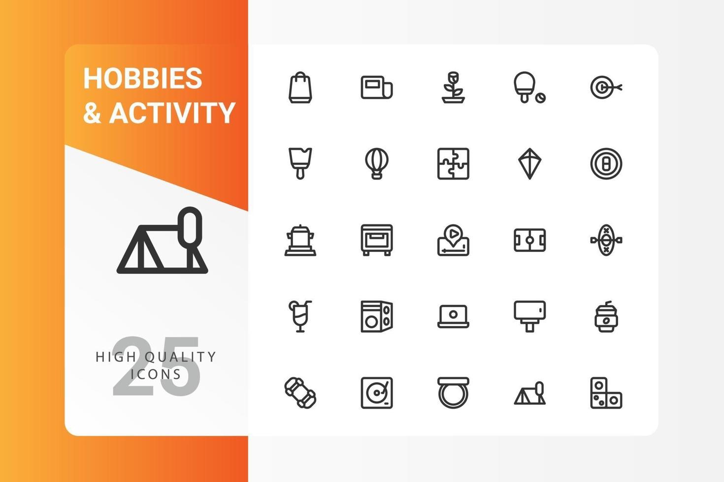 hobbies e atividades icon pack isolado no fundo branco. para o design do seu site, logotipo, aplicativo, interface do usuário. ilustração de gráficos vetoriais e curso editável. eps 10. vetor