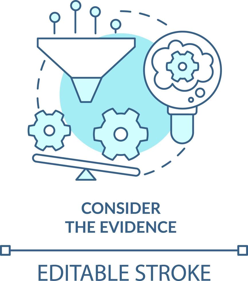 considerar evidência turquesa conceito ícone. providenciar prova. adaptabilidade gorjeta abstrato idéia fino linha ilustração. isolado esboço desenho. editável acidente vascular encefálico vetor