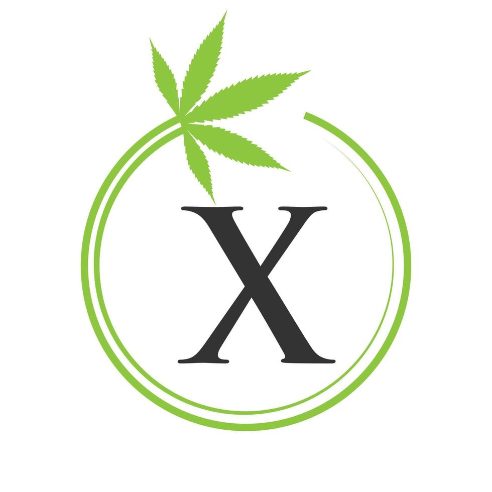 cannabis maconha logotipo em carta x conceito para saúde e médico terapia. maconha, cannabis placa modelo vetor