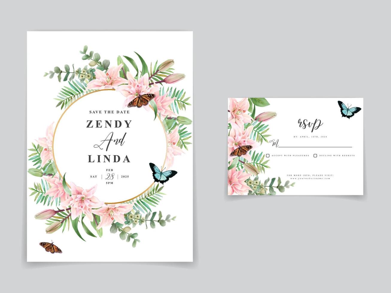 lindo cartão de convite de casamento em aquarela floral vetor