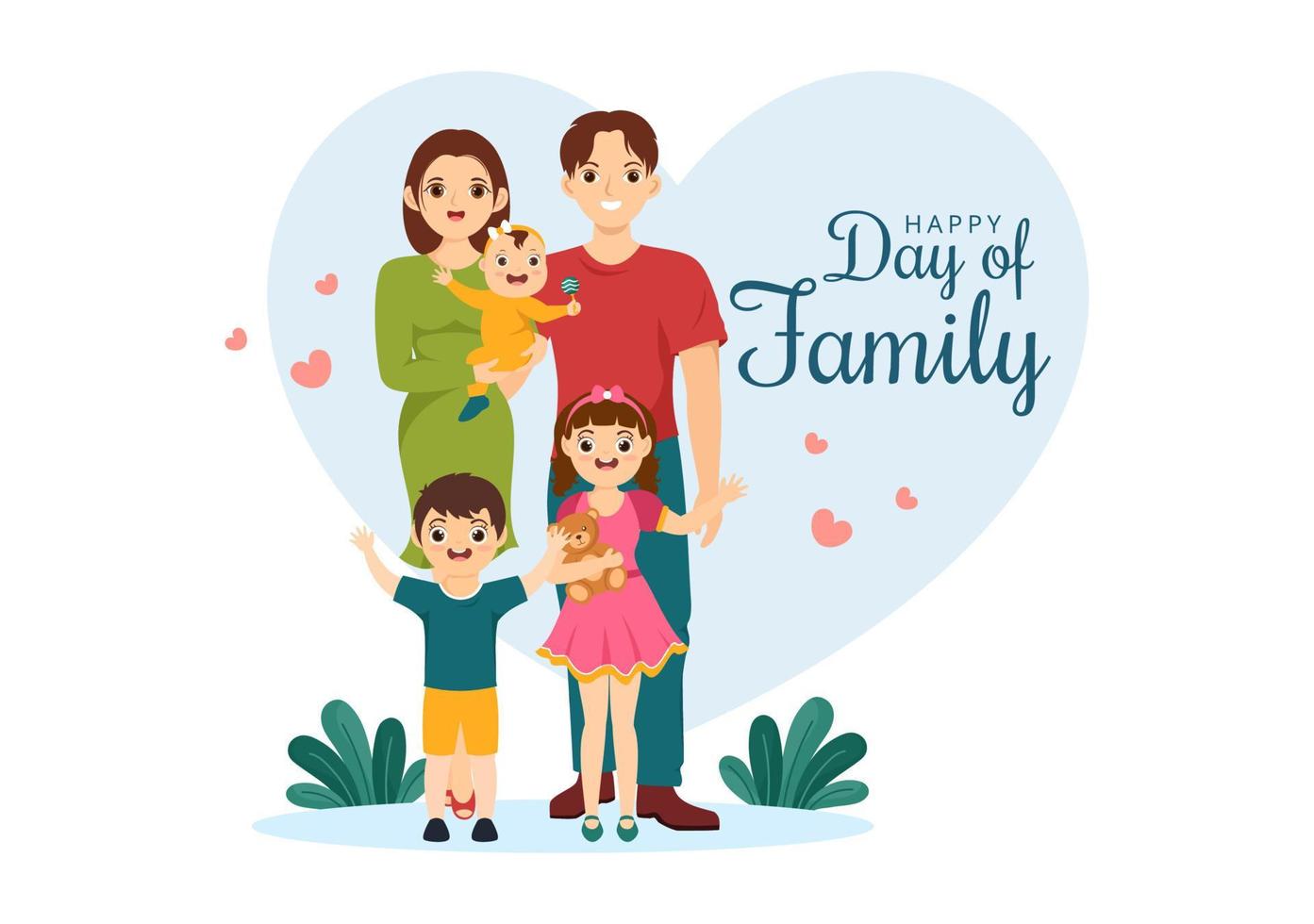 internacional dia do família ilustração com crianças, pai e mãe para rede bandeira ou aterrissagem página dentro plano desenho animado mão desenhado modelos vetor