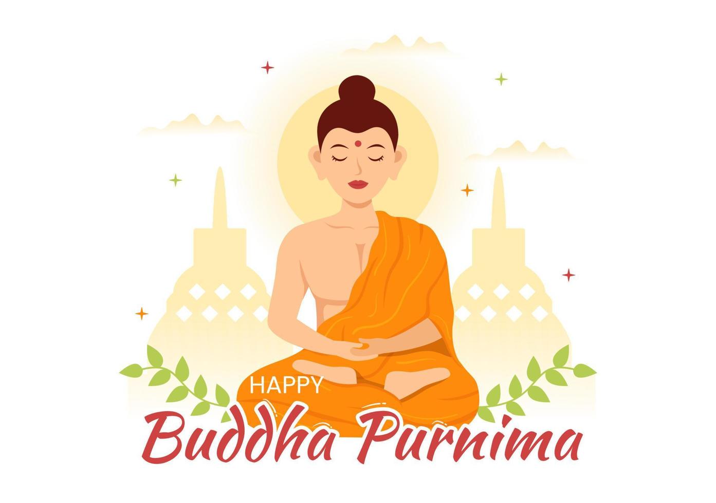 feliz Buda purnima ilustração com vesak dia ou indiano festival para espiritual dentro plano desenho animado mão desenhado para rede bandeira ou aterrissagem página modelos vetor