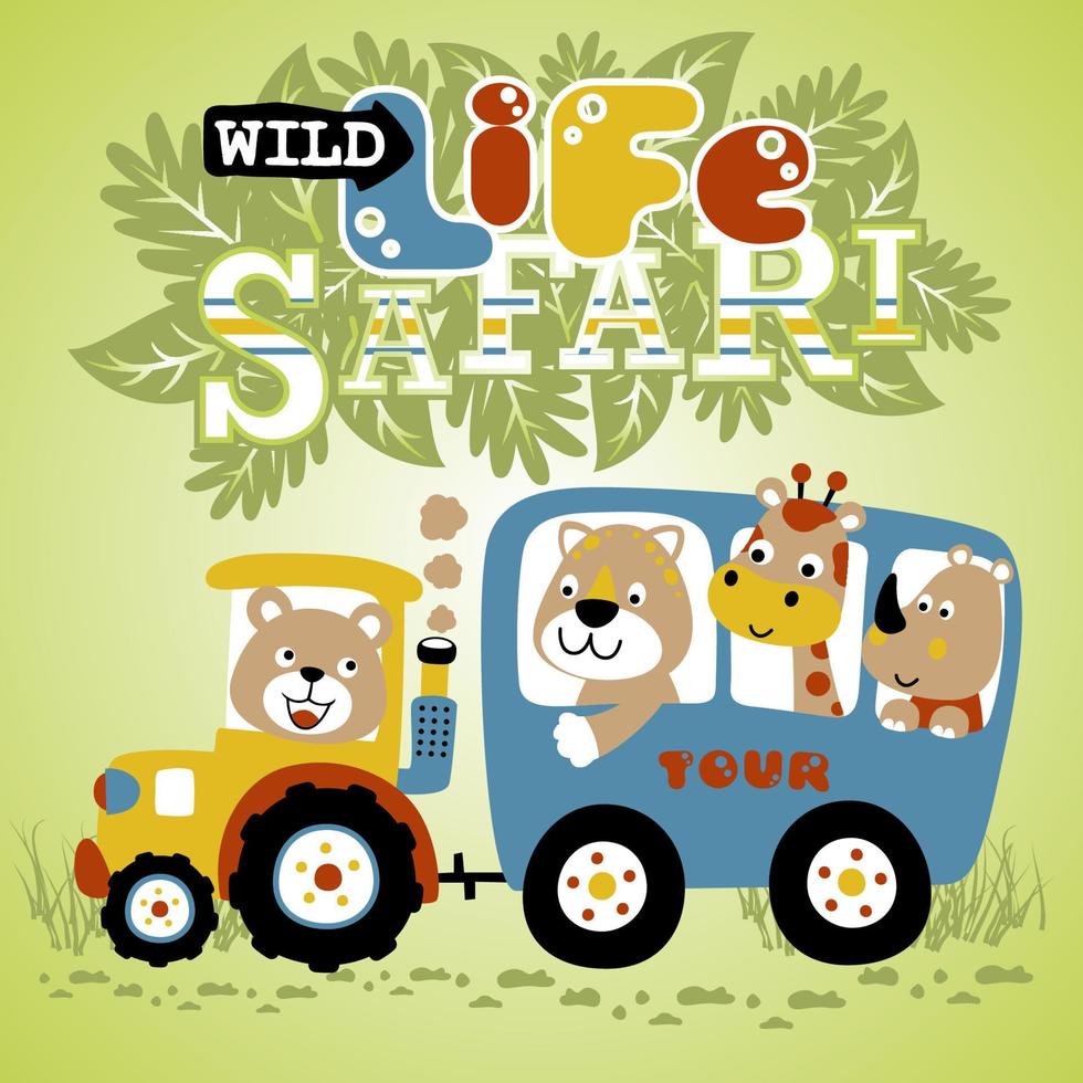 grupo do fofa animais em veículo, vetor desenho animado ilustração