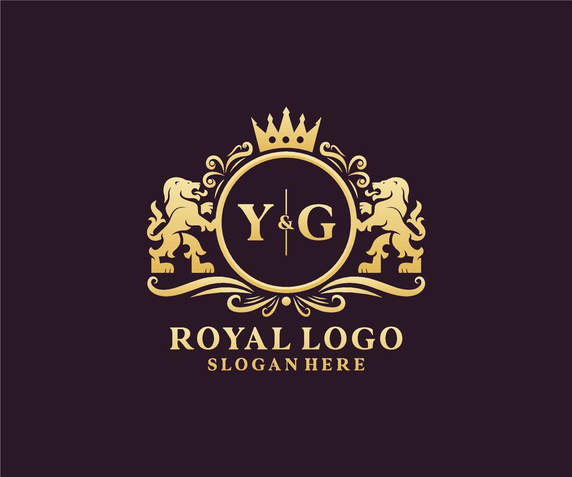 modelo de logotipo de luxo real de leão de letra yg inicial em arte vetorial para restaurante, realeza, boutique, café, hotel, heráldica, joias, moda e outras ilustrações vetoriais. vetor