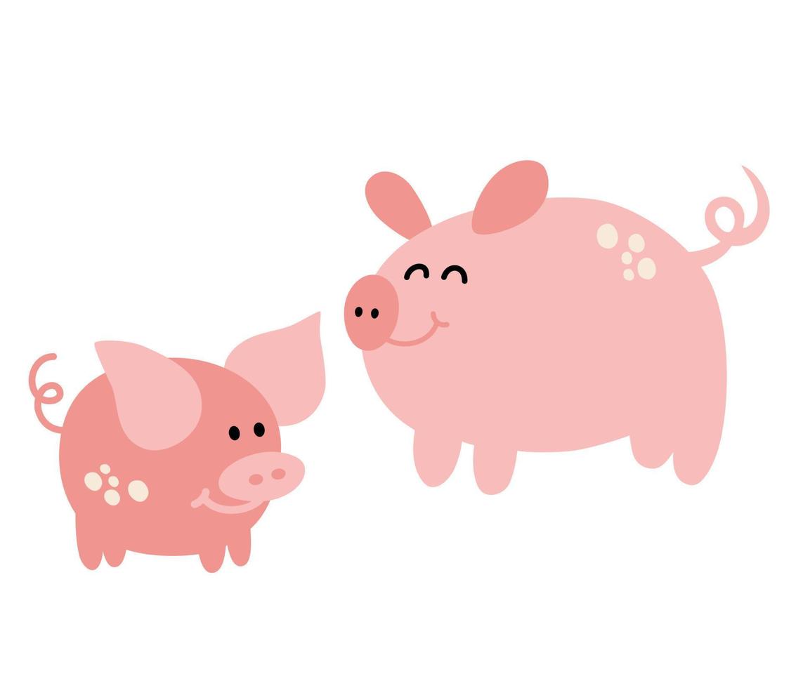 porcos. fofa desenho animado porcos, adulto porco e leitão. Fazenda animais. perfeito para crianças, impressões e cartazes. vetor mão desenhar ilustração isolado em a branco fundo.