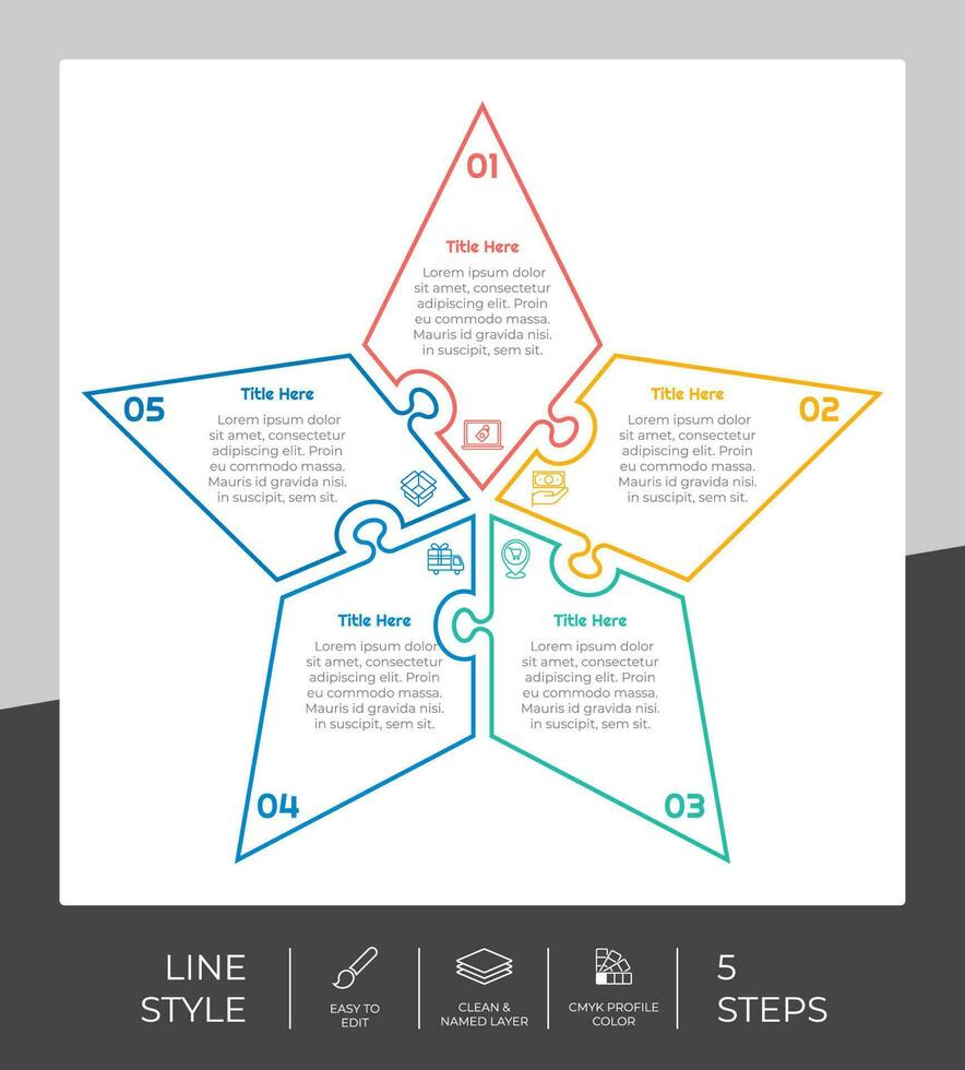 enigma degrau infográfico vetor Projeto com 5 passos colorida estilo para apresentação propósito.linha degrau infográfico pode estar usava para o negócio e marketing