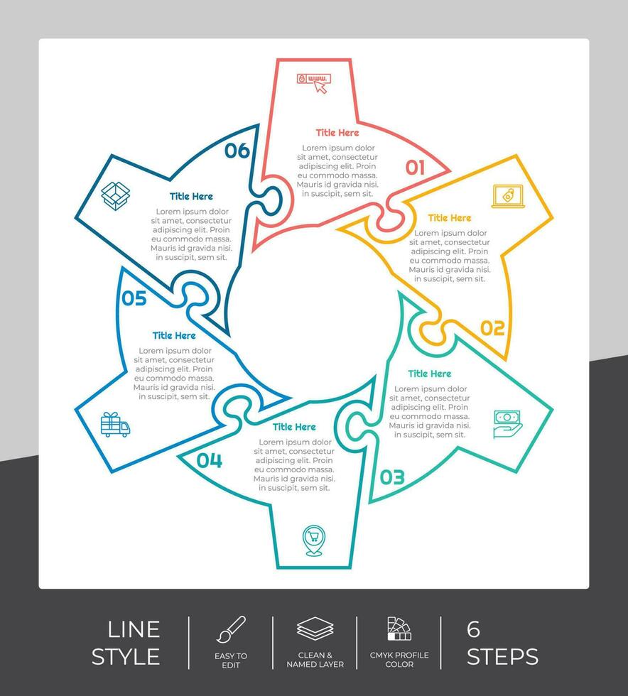 enigma degrau infográfico vetor Projeto com 6 passos colorida estilo para apresentação propósito.linha degrau infográfico pode estar usava para o negócio e marketing