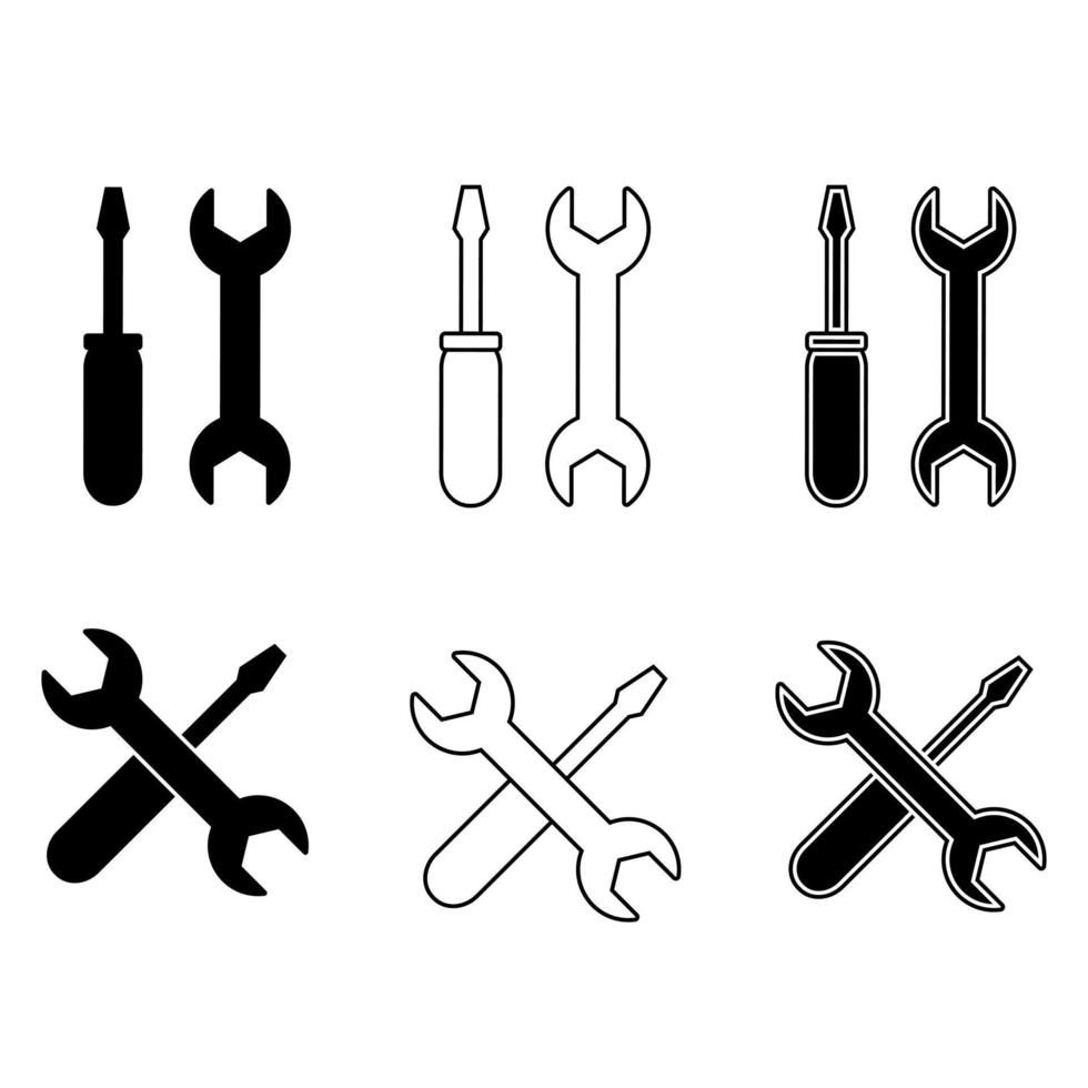 Chave de fenda e chave inglesa ícone vetor definir. reparar ilustração placa coleção. ferramenta símbolo. serviço Centro logotipo.