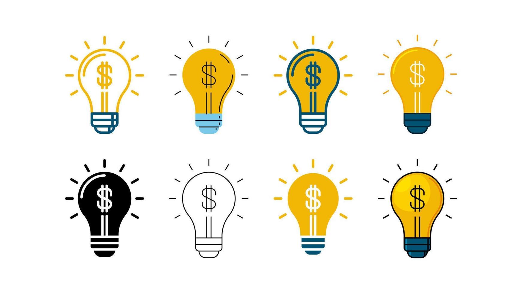 luz lâmpada idéia conceito para negócio para gerar dinheiro renda e receita com simples ícone em muitos diferente estilo vetor