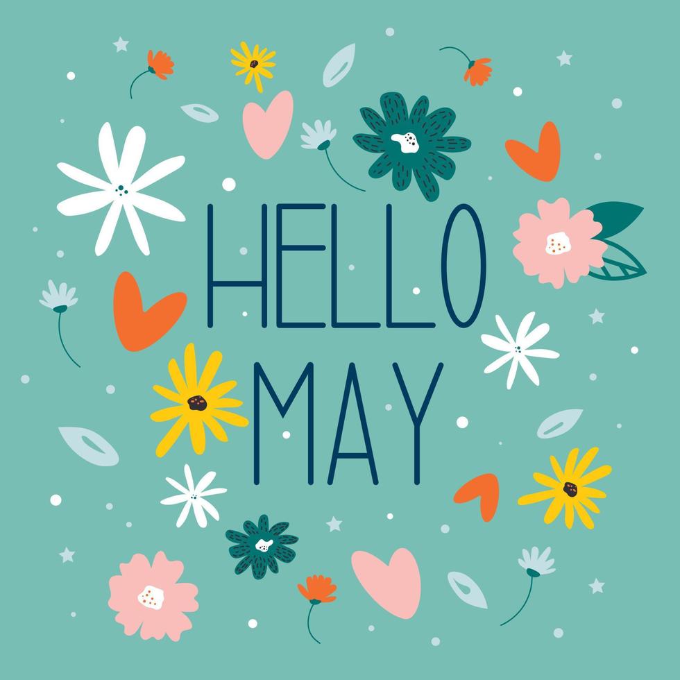 fofa Primavera cartão com flores mão desenhado flores decoração floral. Primavera vetor ilustração mês pode