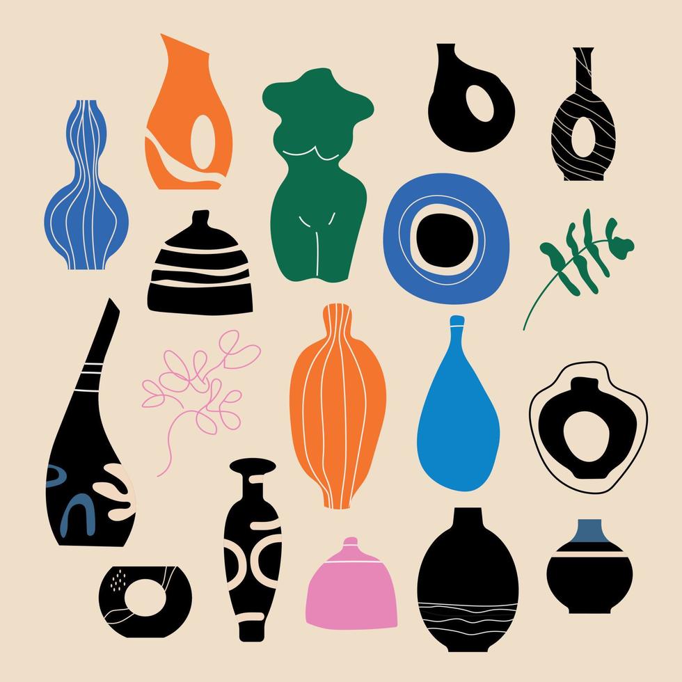 conjunto do abstrato elementos do decorativo vasos, flores,estátuas.decoração do Individual formas.abstrato moderno minimalista moda vetor ilustração