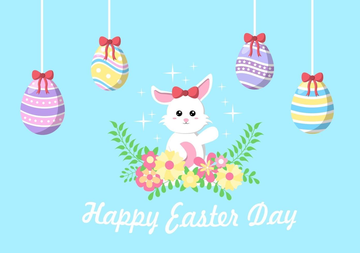 feliz dia de Páscoa design plano ilustração de fundo para cartaz, convite e cartão de felicitações. conceito de coelho e ovos. vetor