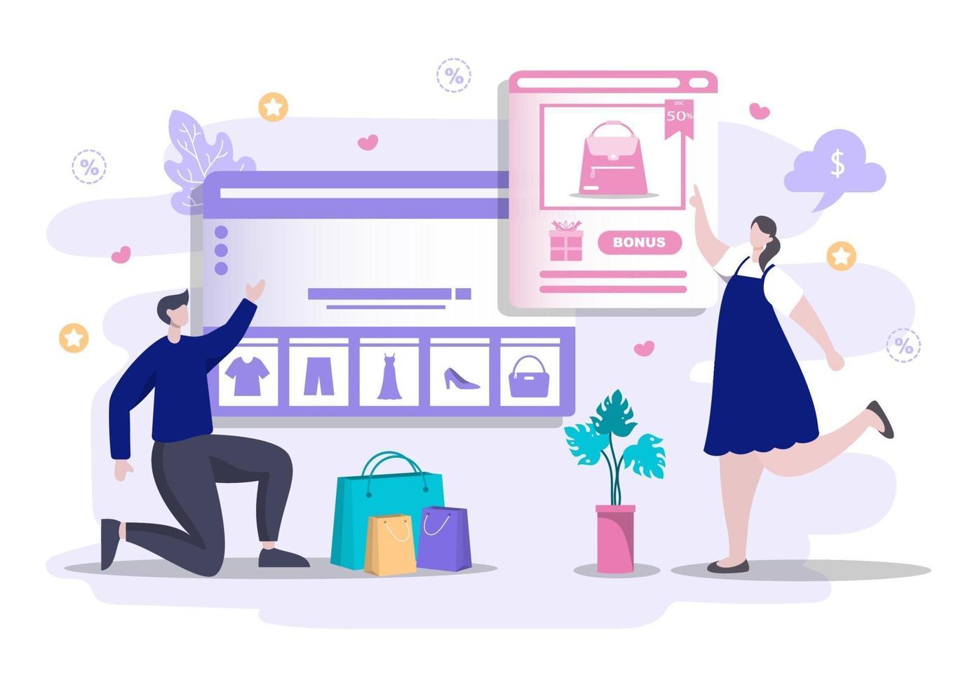 design plano de compras on-line para página de destino do site, elementos de marketing ou ilustração de comércio eletrônico, banner da web e pagamento digital vetor