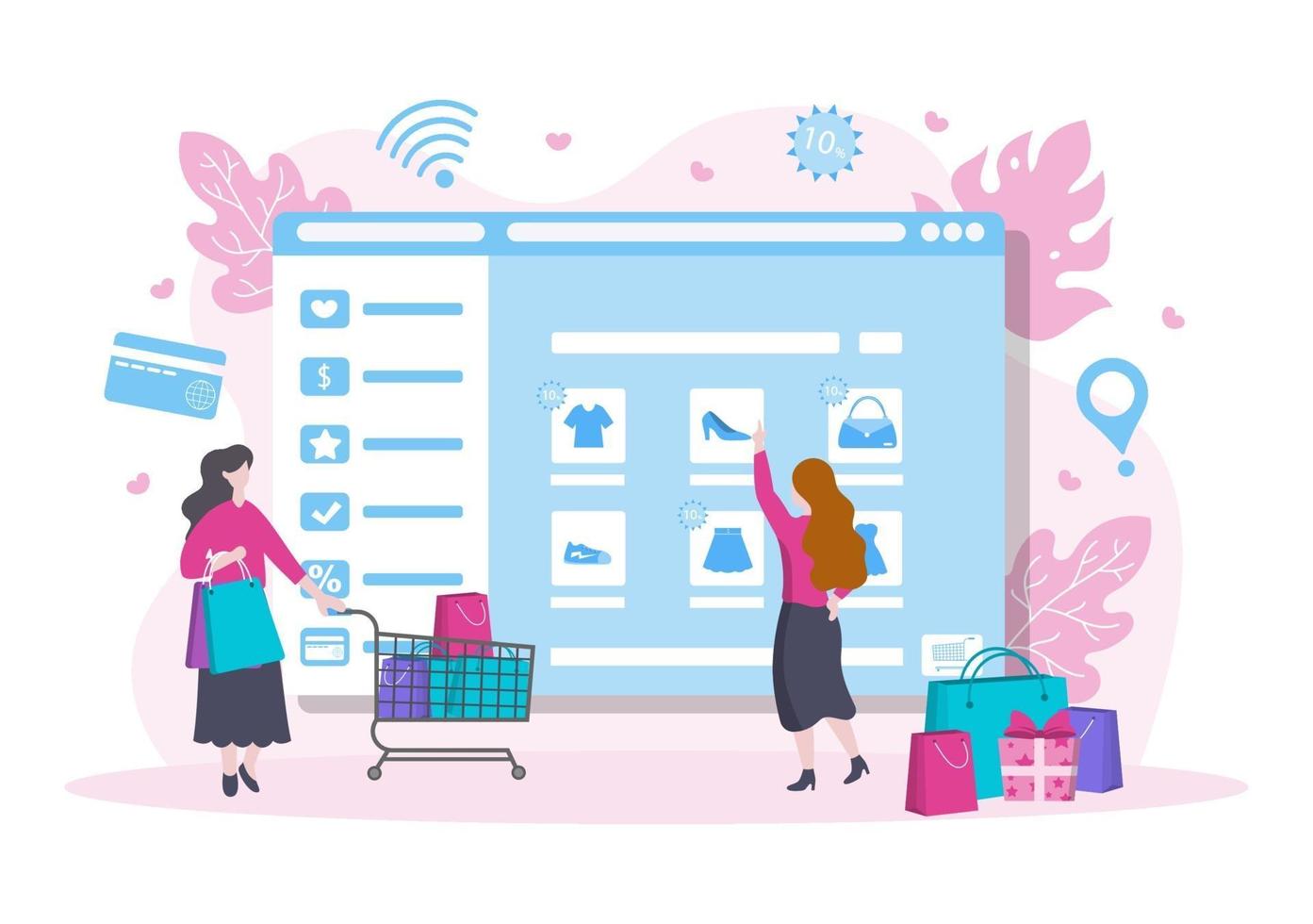 design plano de compras on-line para página de destino do site, elementos de marketing ou ilustração de comércio eletrônico, banner da web e pagamento digital vetor