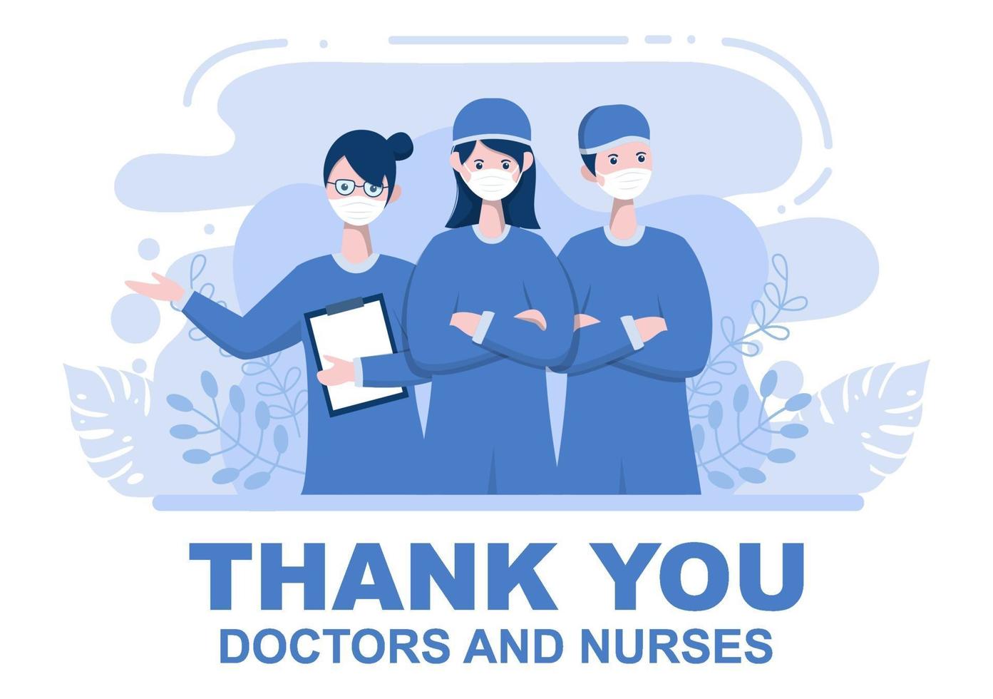 obrigado médico e enfermeira, pacote de ilustração de ação de graças a todos os assistentes médicos por lutar contra o coronavírus e salvar muitas vidas vetor