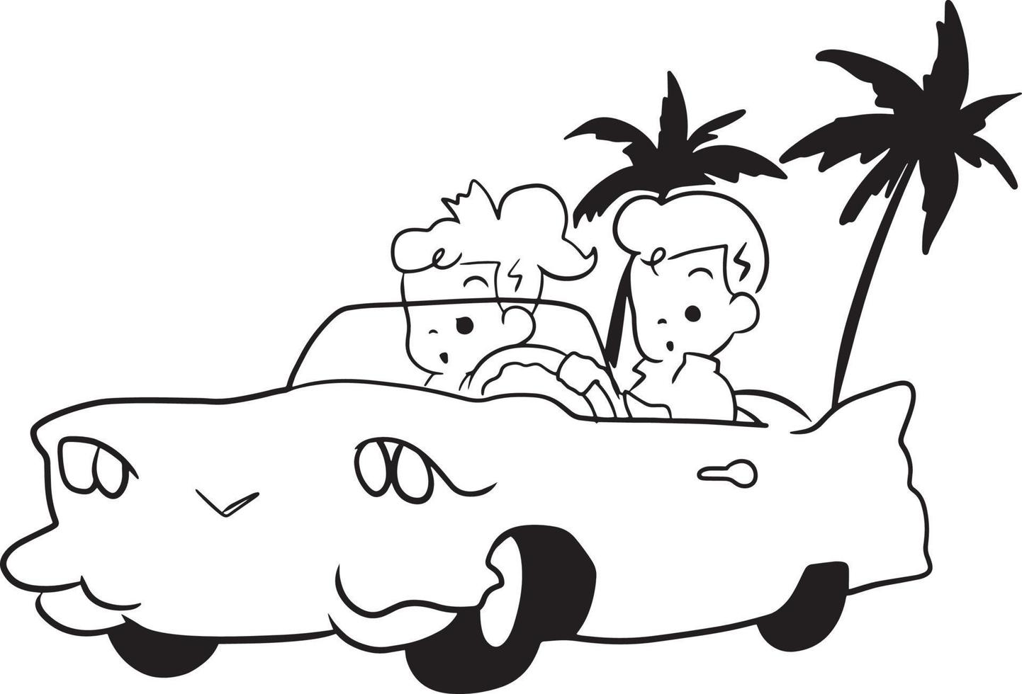 casal carro passeio viagem desenho animado rabisco kawaii animê coloração página fofa ilustração desenhando grampo arte personagem chibi mangá quadrinho vetor