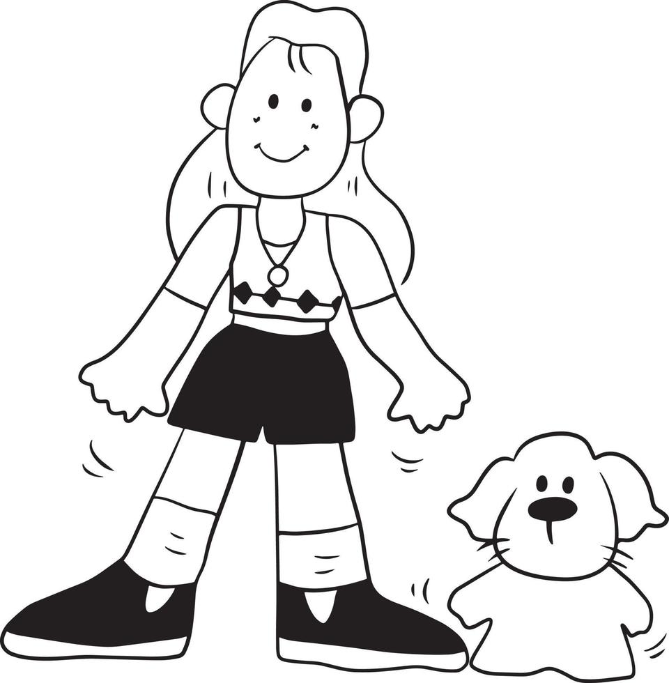 cachorro mulher desenho animado rabisco kawaii animê coloração página fofa ilustração clipart personagem chibi mangá quadrinho desenhando vetor