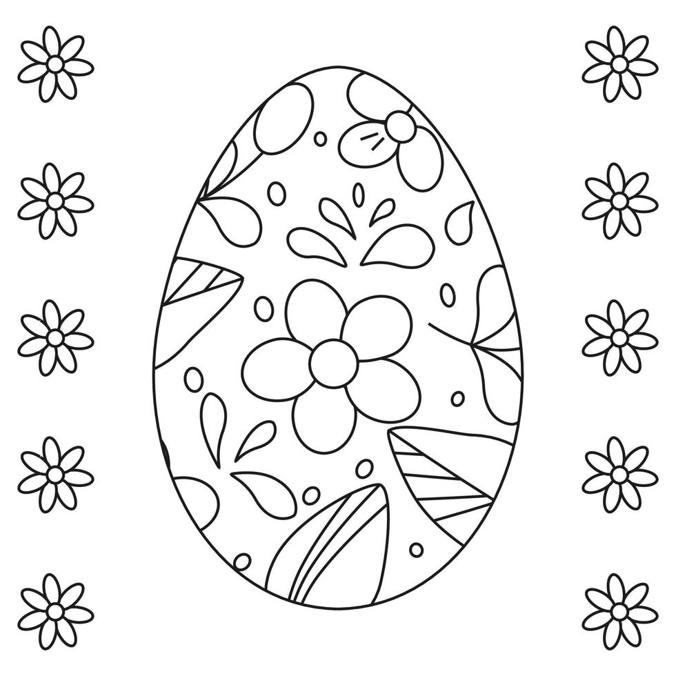 Páscoa ovo com floral padrões e flor enfeite em a arestas. linha arte. vetor