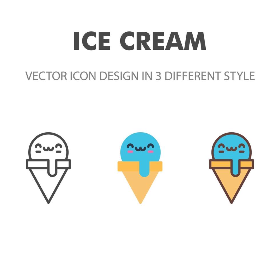 ícone de sorvete. kawai e ilustração de comida fofa. para o design do seu site, logotipo, aplicativo, interface do usuário. ilustração de gráficos vetoriais e curso editável. eps 10. vetor