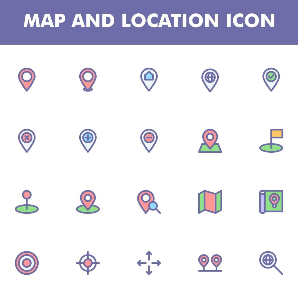 mapa e ícone de localização pacote isolado no fundo branco. para o design do seu site, logotipo, aplicativo, interface do usuário. ilustração de gráficos vetoriais e curso editável. eps 10. vetor