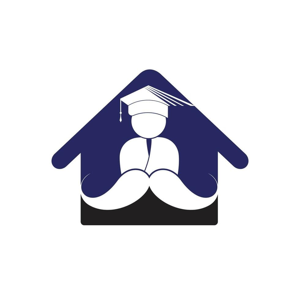Forte Educação logotipo Projeto modelo. aluna com bigode e casa ícone Projeto. vetor