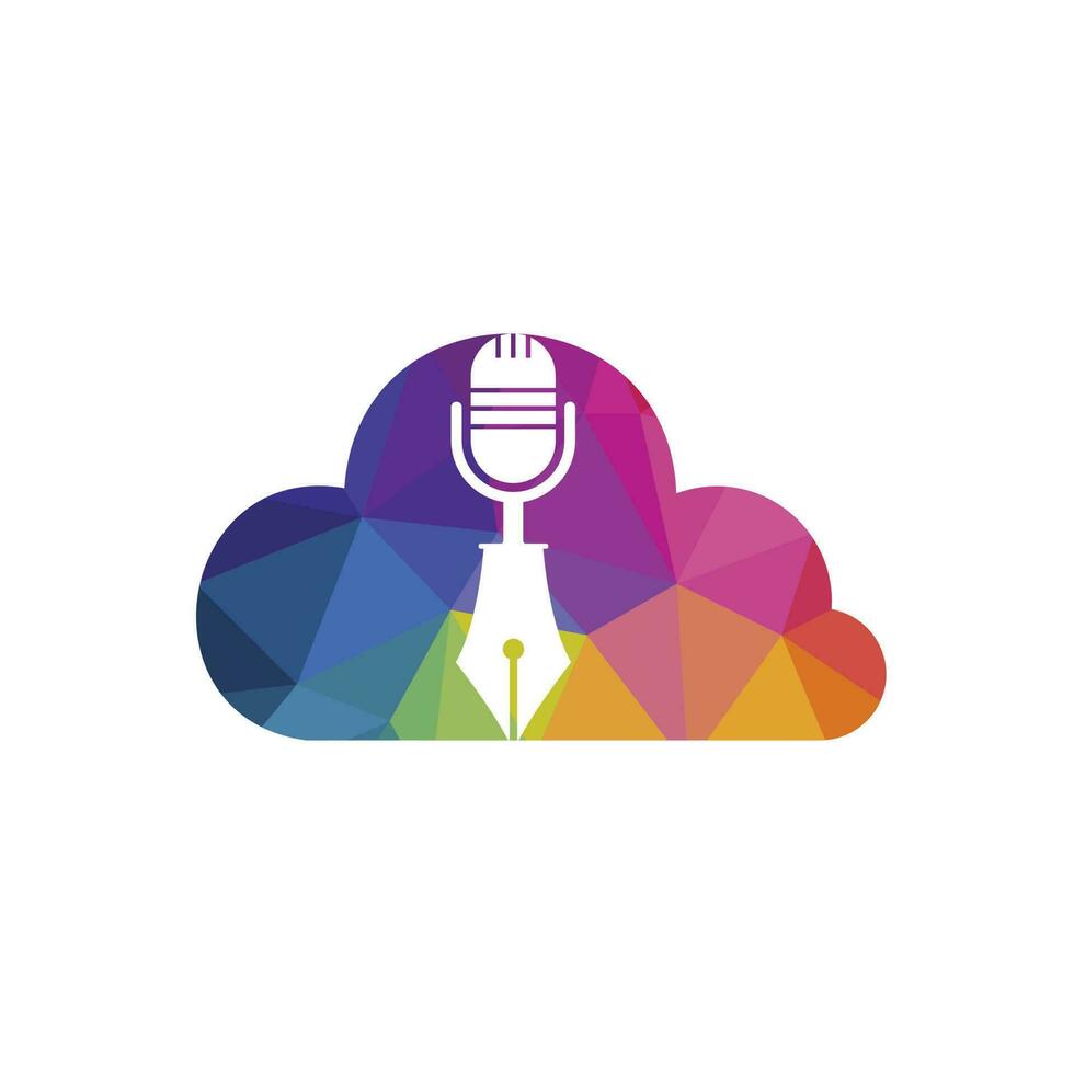 caneta microfone conferência podcast design de logotipo de rádio. design de logotipo de vetor de podcast de educação.