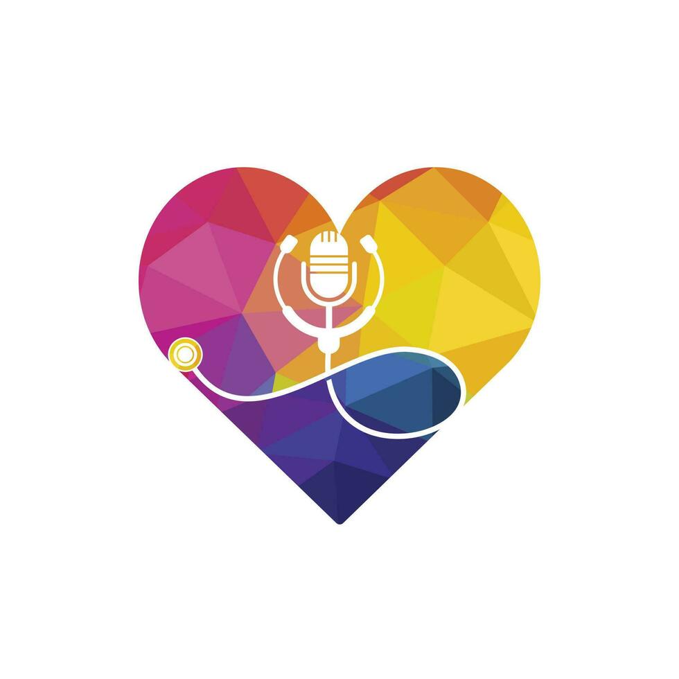 design de logotipo de vetor de podcast médico. símbolo de ilustração de estetoscópio e microfone.