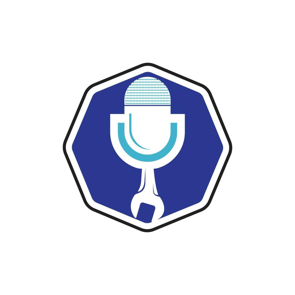 reparar o design do logotipo de vetor de podcast. design de ícone de chave e microfone.