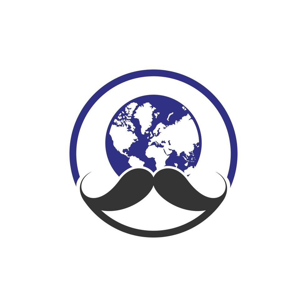 mundo barbeiro vetor logotipo Projeto modelo. bigode e global ícone logotipo Projeto.