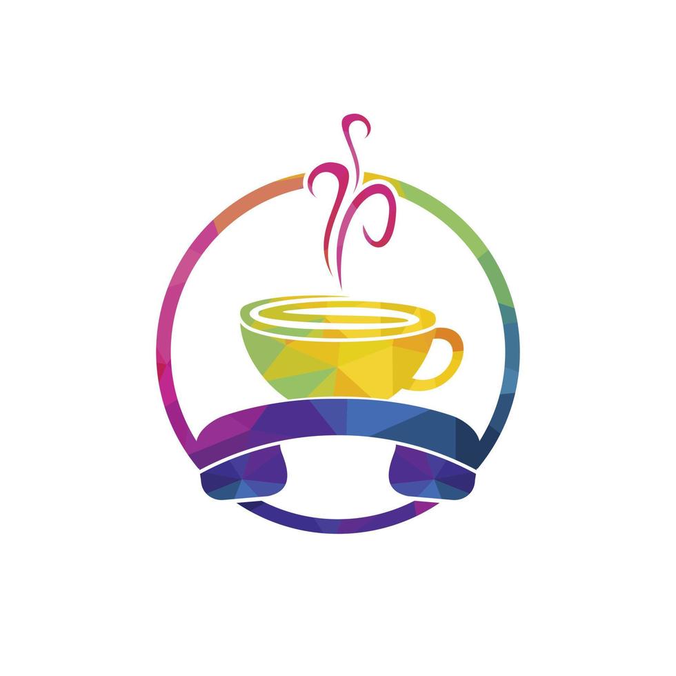 design de logotipo de vetor de chamada de café. ícone de fone e copo.